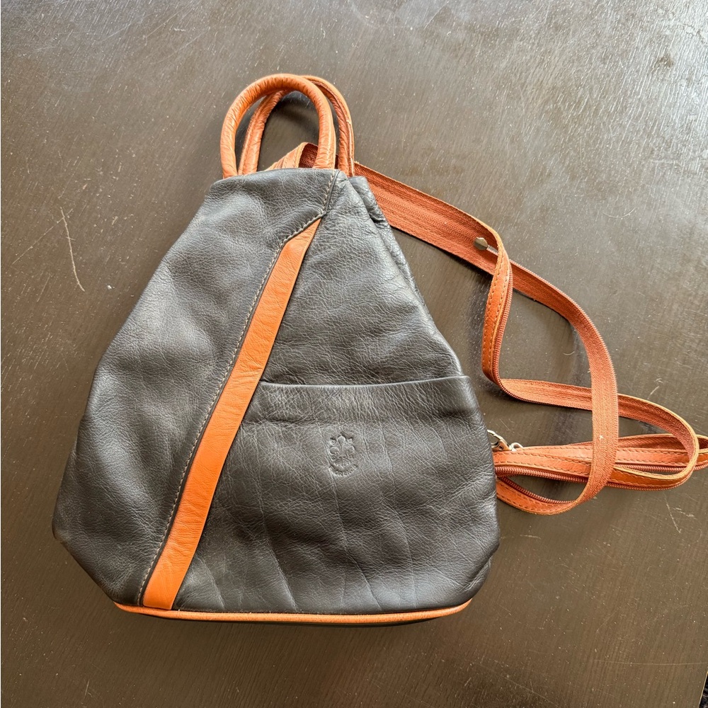 Brown and Orange Leather Backpack